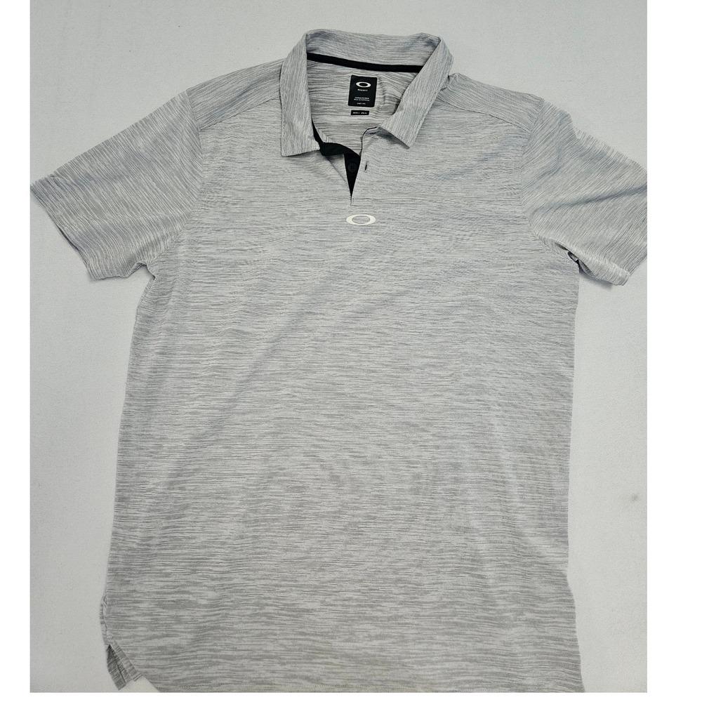 Oakley Polo Shirt Mens Large Gray Heather Regular Fit Short Sleeve zIP Athletic - Picture 2 of 8
